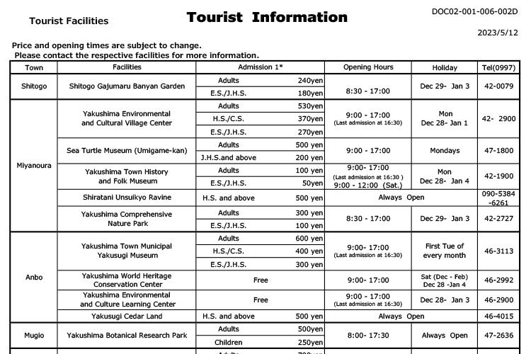 Yakushima Tourist Information