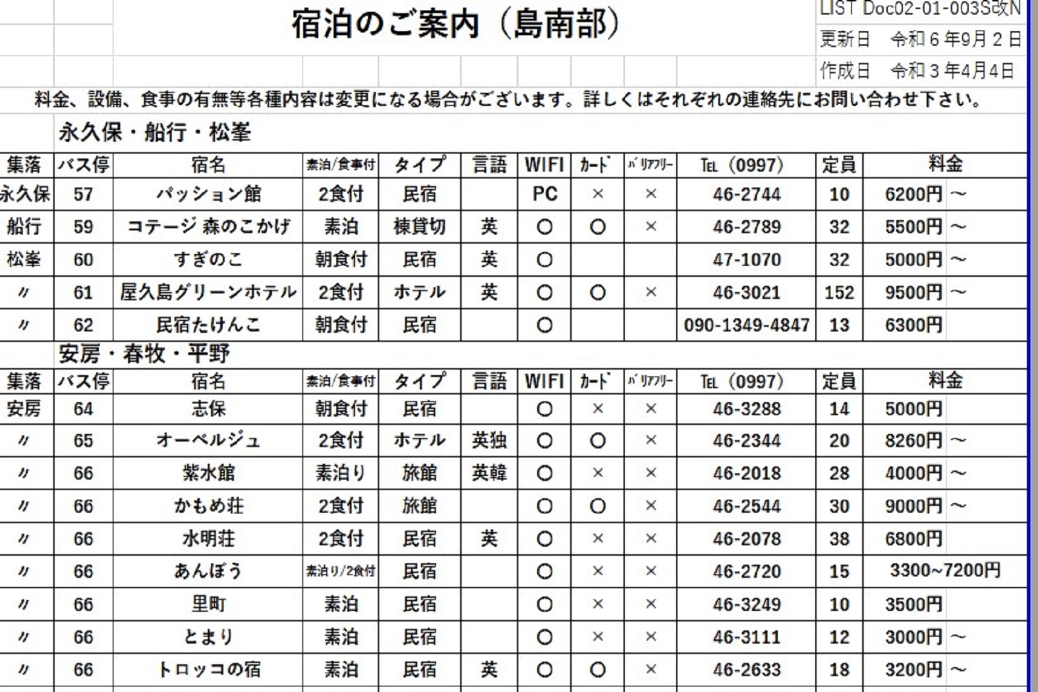 屋久島 宿泊のご案内（島北部）