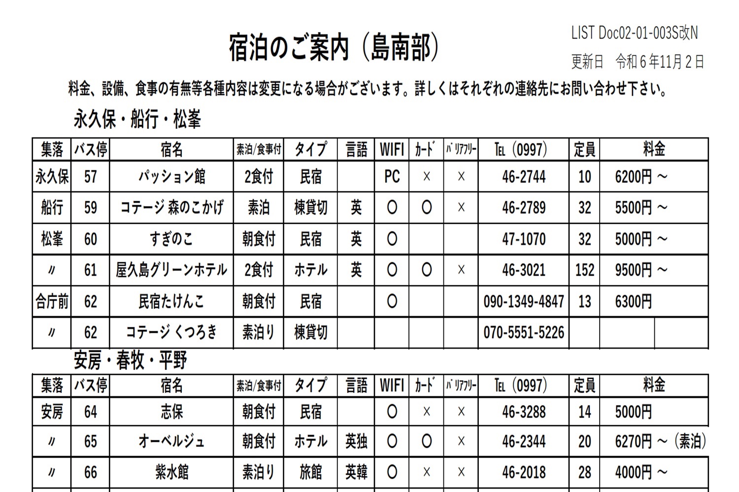 屋久島 宿泊のご案内（島北部）